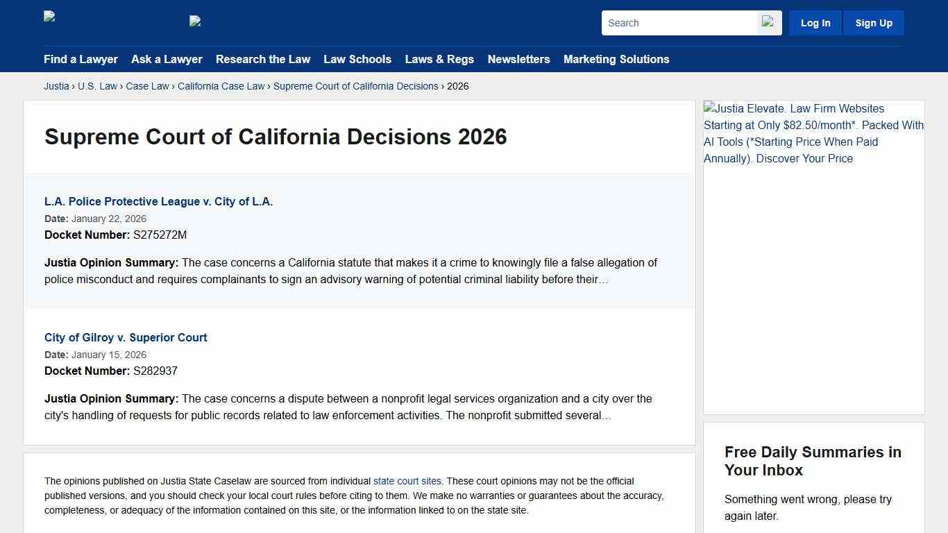 2026 :: Supreme Court of California Decisions :: California Case Law :: California Law :: U.S. Law :: Justia