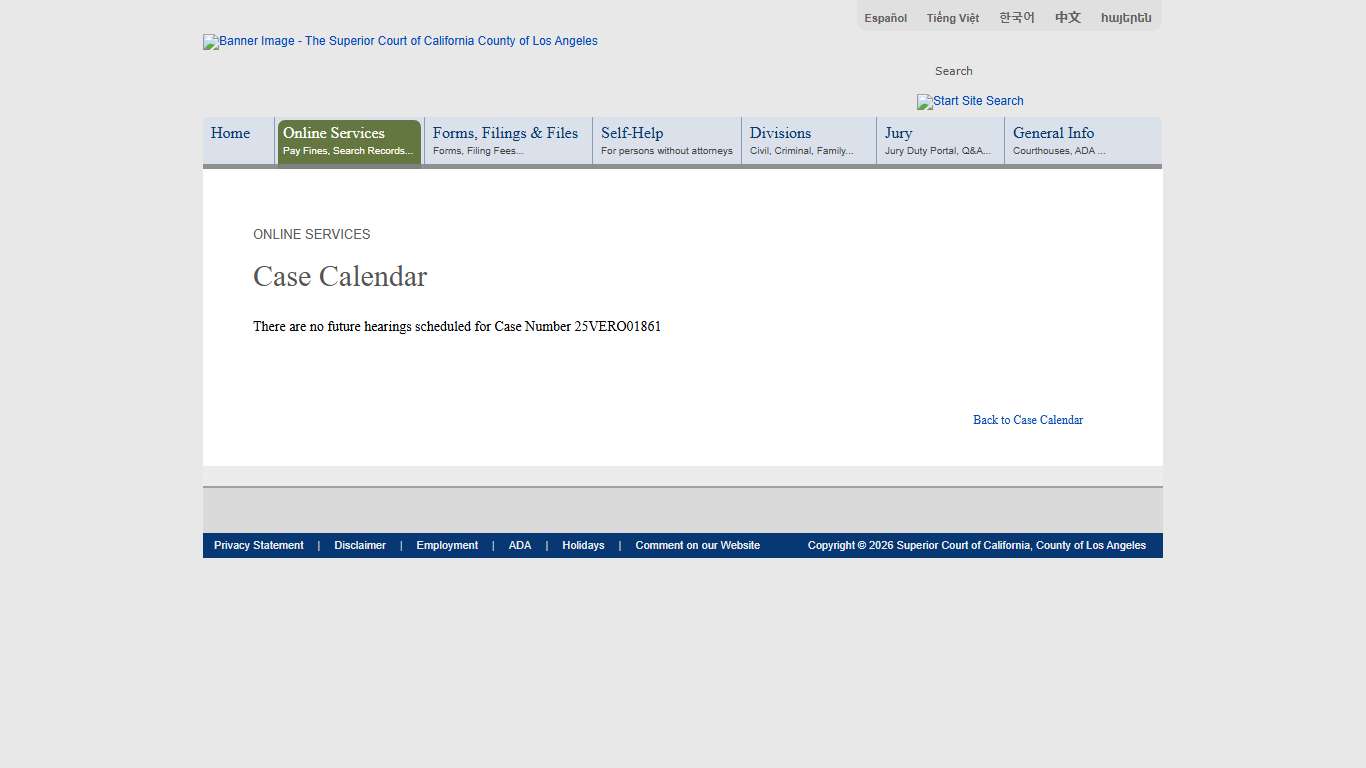 Case Calendar - Online Services - LA Court