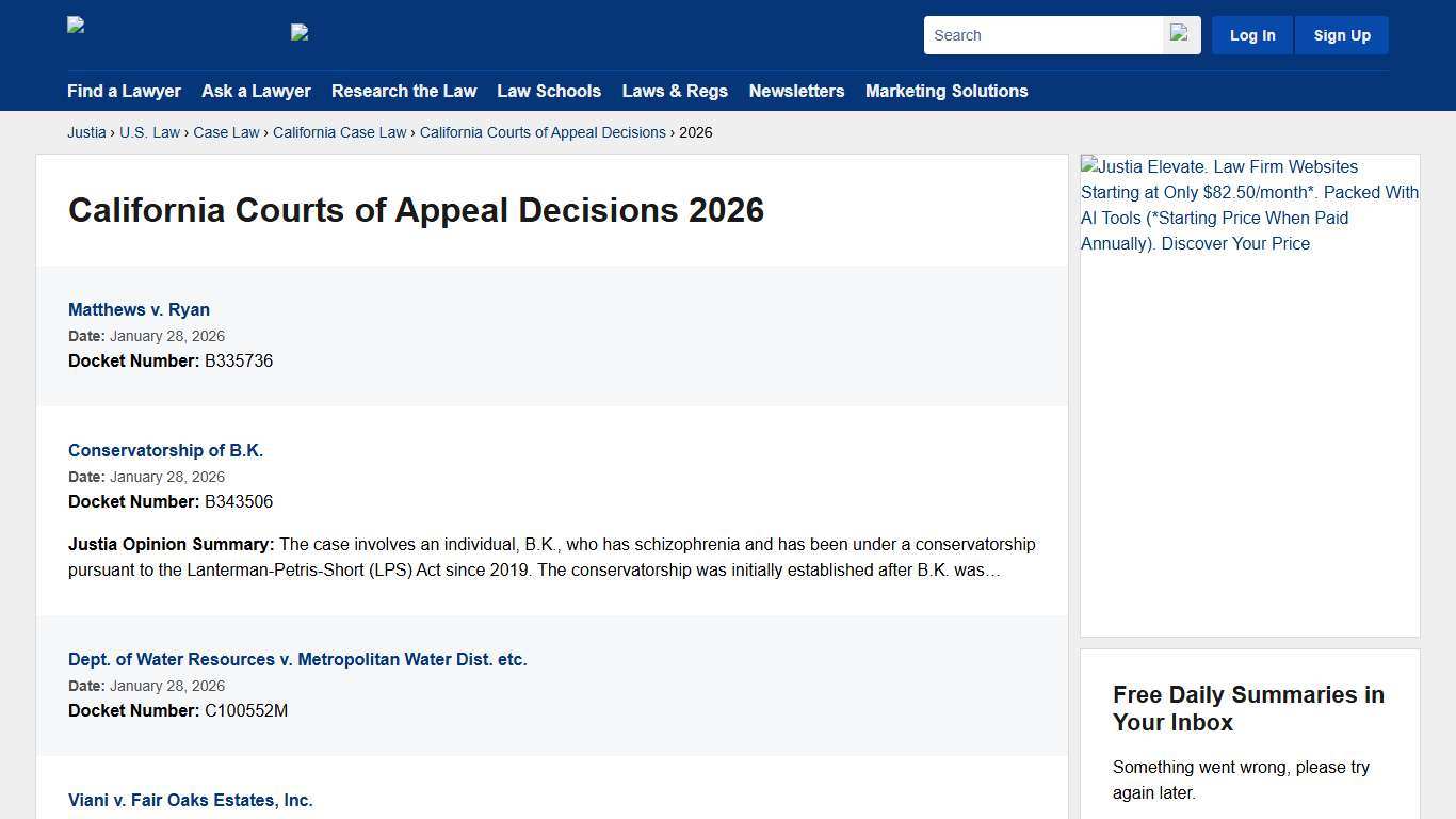 2026 :: California Courts of Appeal Decisions :: California Case Law :: California Law :: U.S. Law :: Justia