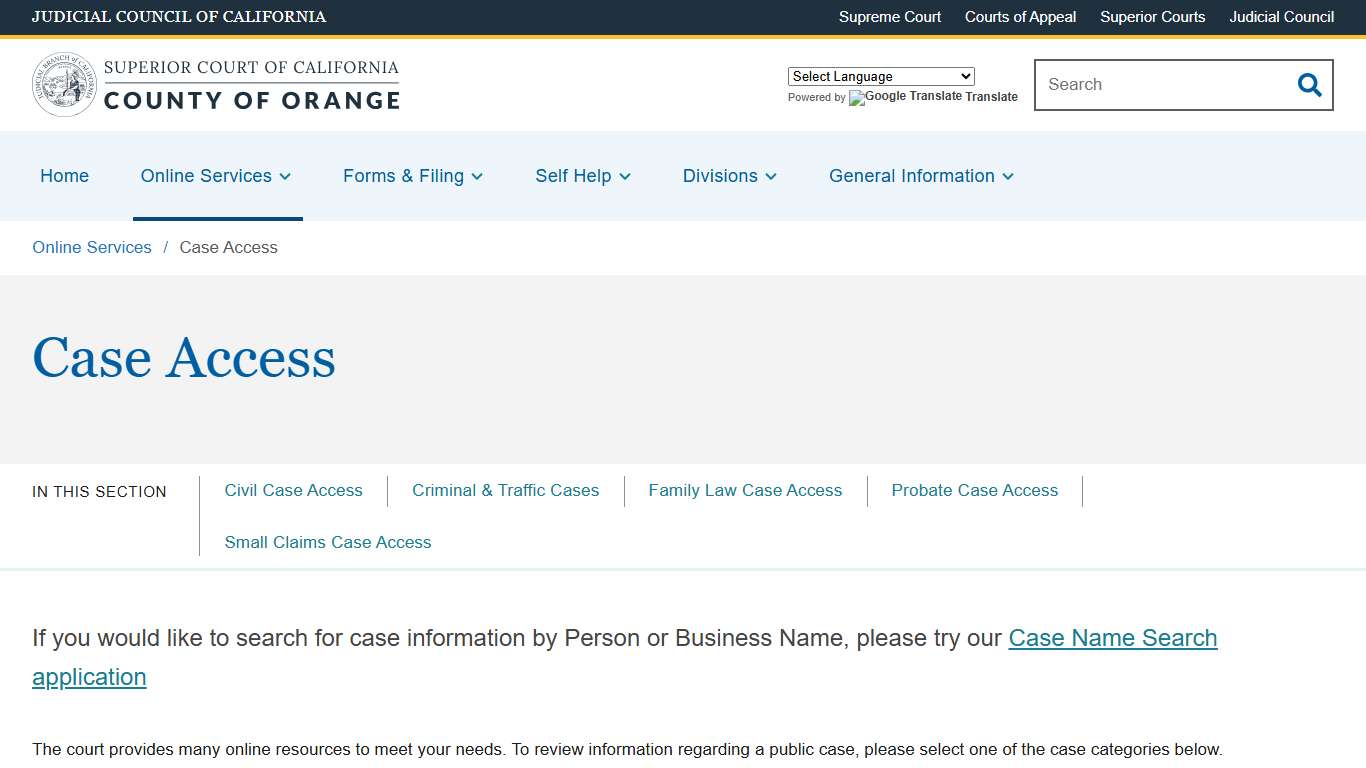 Case Access Superior Court of California County of Orange